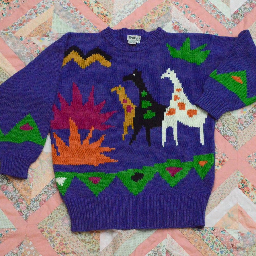 Purple Cotton 90s Giraffe Sweater